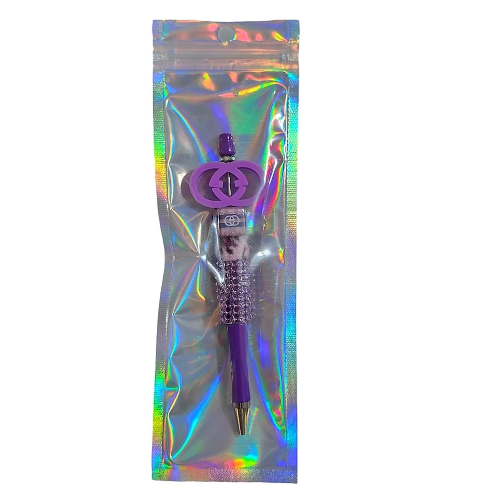 Fashion Fancy Bling Beaded Ballpoint Twist Pen Focal Bead Purple